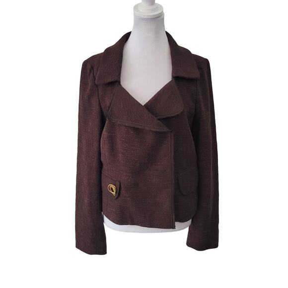 Banana Republic Size 10 Brown Tweed Blazer Retro Preppy Academic Jacket - Picture 1 of 10